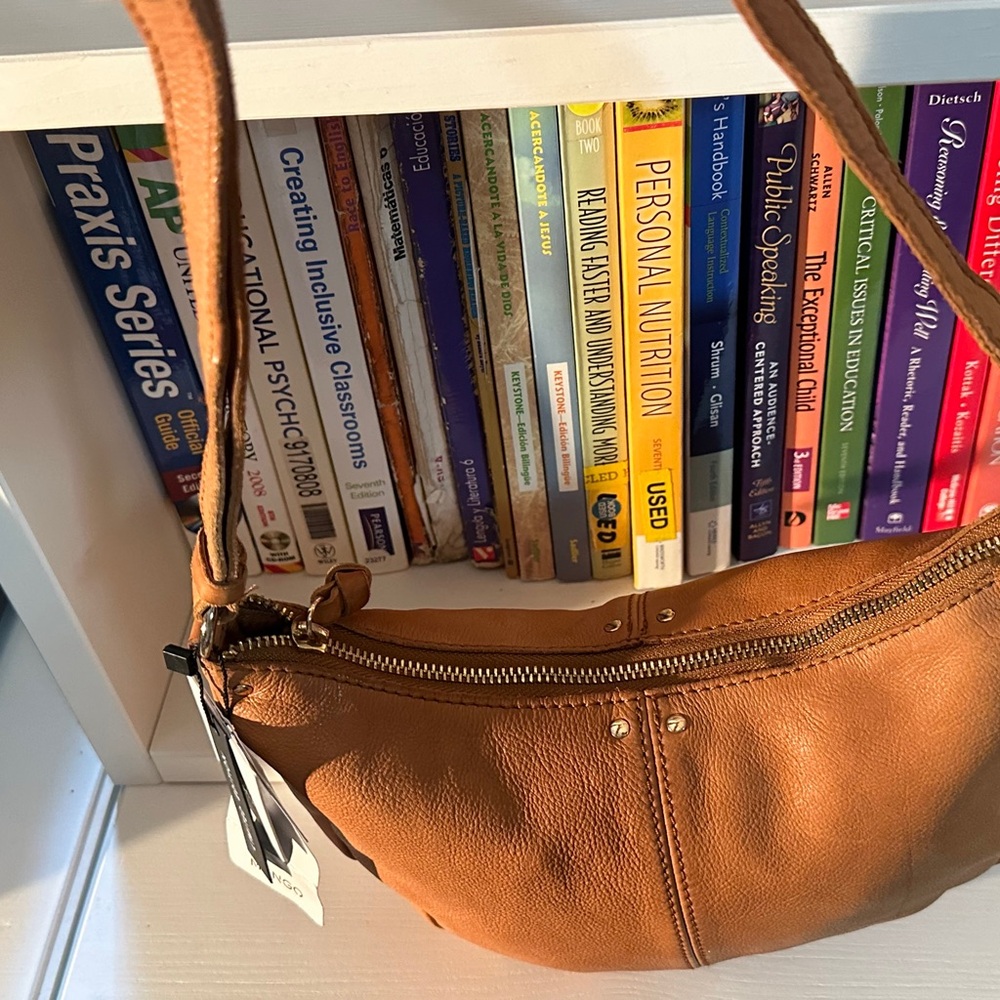 MANGO  Tan Leather Shoulder Bag - Women